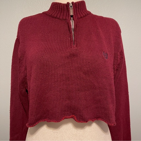 Repaved Burgundy Cropped Sweater Ribbed Knit Long Sleeve Streetwear Y2K Large - Picture 3 of 12
